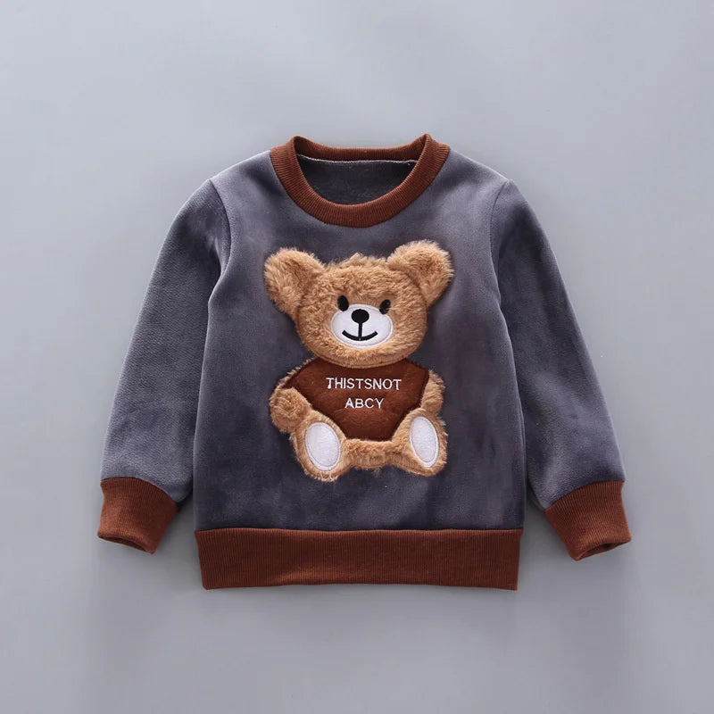Kinder Cartoon Kleidung Sets Winter Herbst Jungen Mädchen Baumwolle Dicke Warme Mit Kapuze Pullover Nette Bär 3Pcs Kinder Anzüge 0-4 jahre