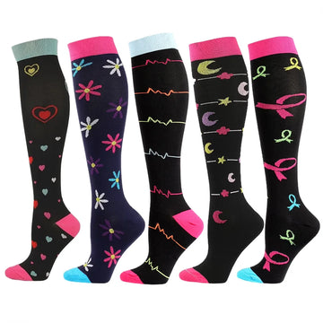 5 Paar Kompressionssocken für Damen, Wandern, Laufen, elastische Socken, Sportsocken, Flug, Schwangerschaft, geschwollene Krampfadern, Marathon-Socken