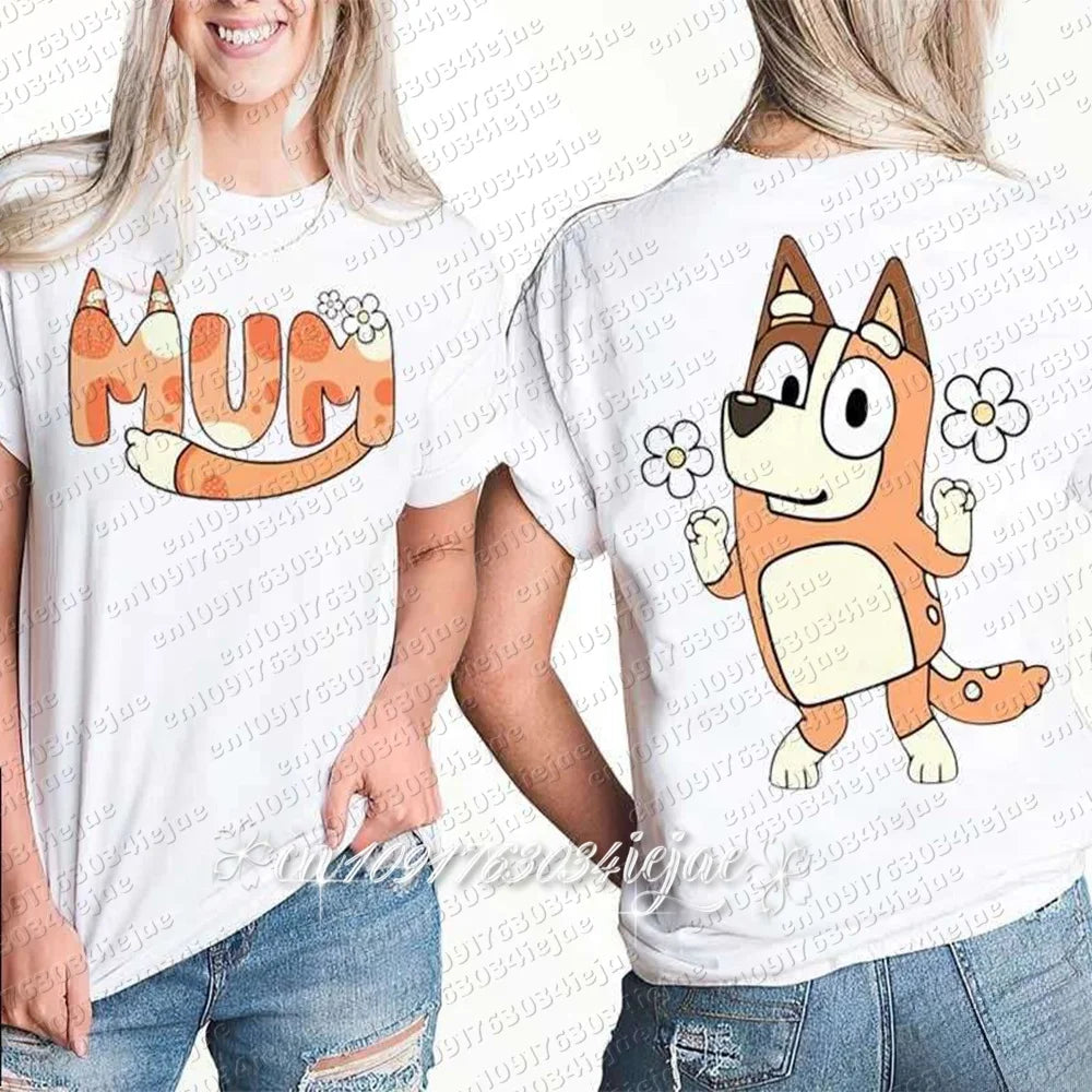 2026 Bluey Sommer Neues Familien-Eltern-Kind-Outfit Mama Papa Lässige Sportbekleidung Übergroße Atmungsaktive Bequeme Modische Oberteile