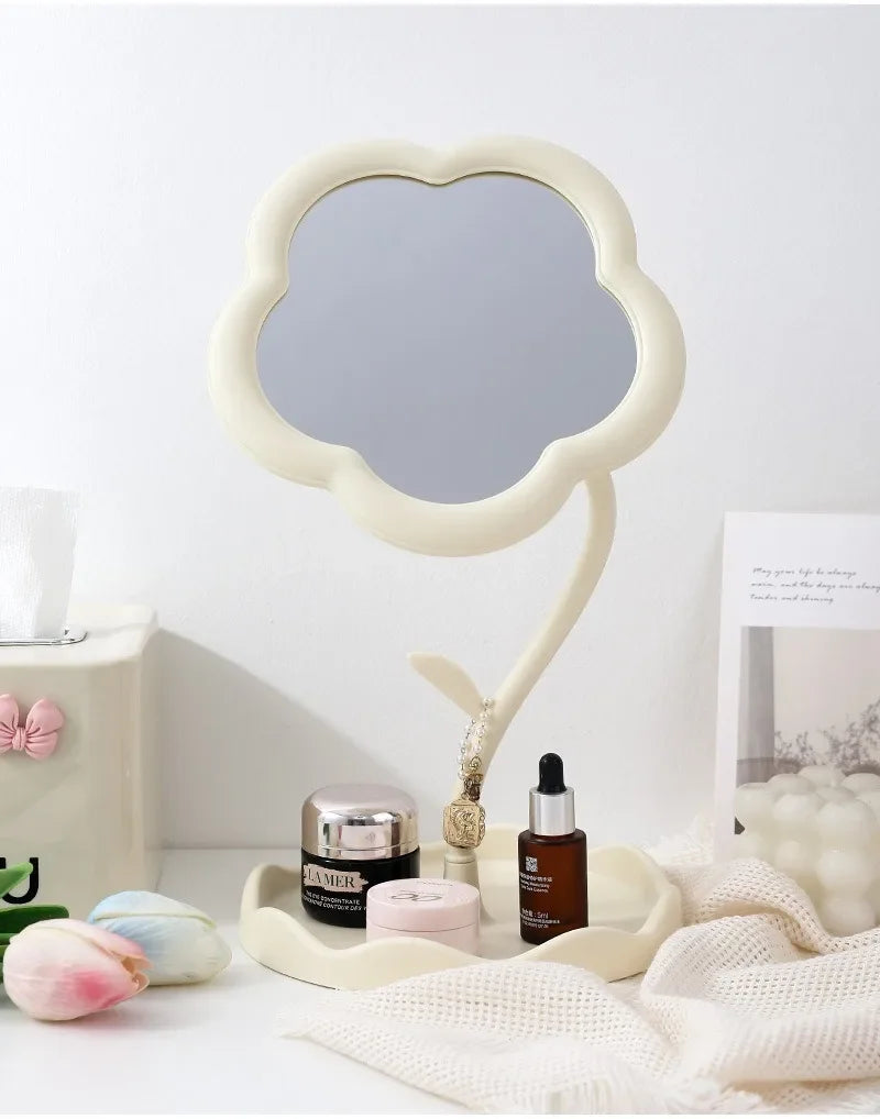 Sonnenblumen-Desktop-Schminkspiegel für Studenten, Blumenschönheit, Schminktischspiegel mit hängendem Schmuck-Organizer für Mädchen