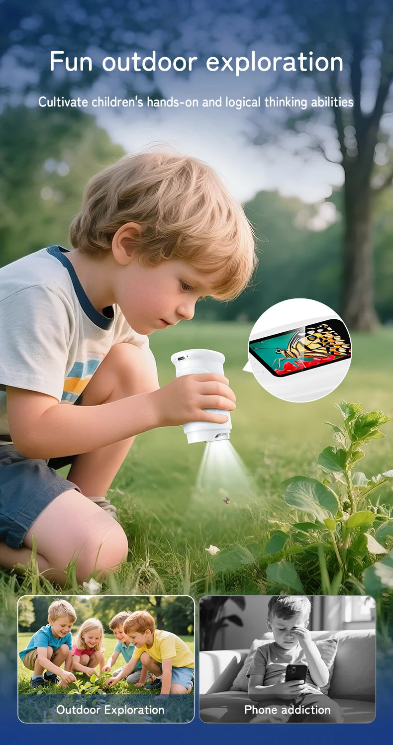 1000X Taschenmikroskop für Kinder mit 4K 2,0-Zoll-Bildschirm, digitales, wiederaufladbares, tragbares Wissenschaftsspielzeug, STEM-Lerngeschenk