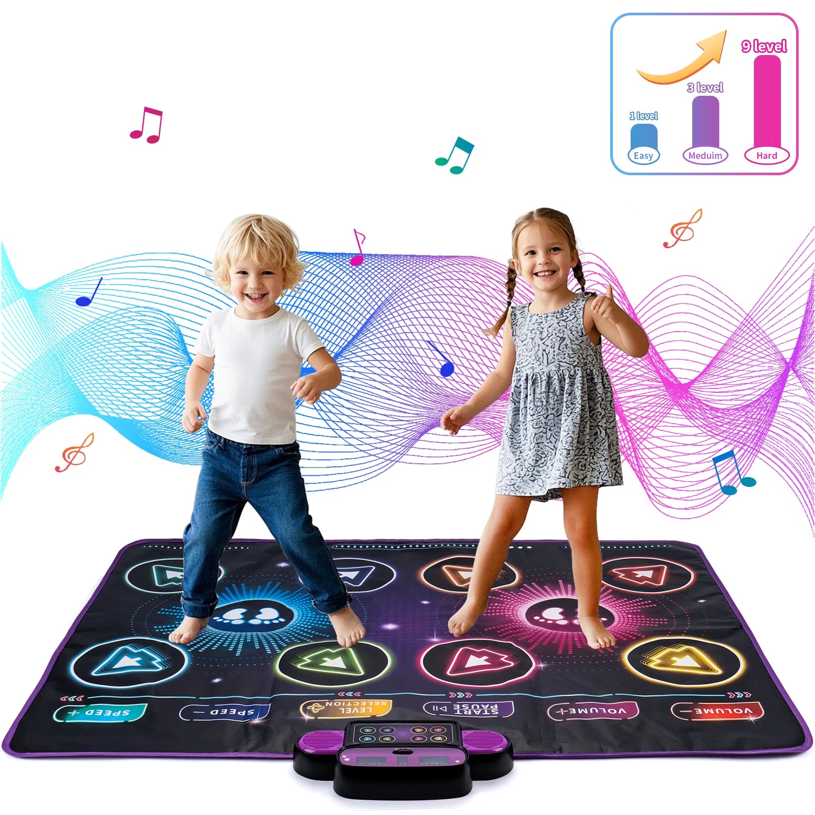 Elektronische Tanzmatte für Kinder, Tanzdecke, doppelter Spielermodus mit 9-stufigem Kinder-Bodenmusikdecke, Lernspielzeug, Kindergeschenke