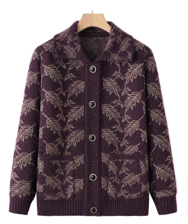 Mode Oma Gestrickte Oberbekleidung Mantel Herbst Winter Verdicken Pullover Jacke Mittleren Alters Mutter Tops Frauen Strickjacke Mujer 4XL