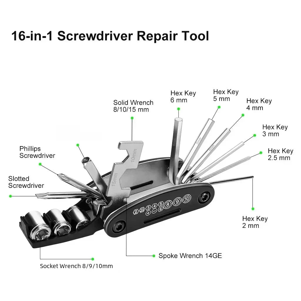 Bicycle Repair Tool Kit, Bike Accessories, Multi-Tool Kit with Pump Tire Patch, Portable Car Tool Kit for Mountain Road Bike Tire