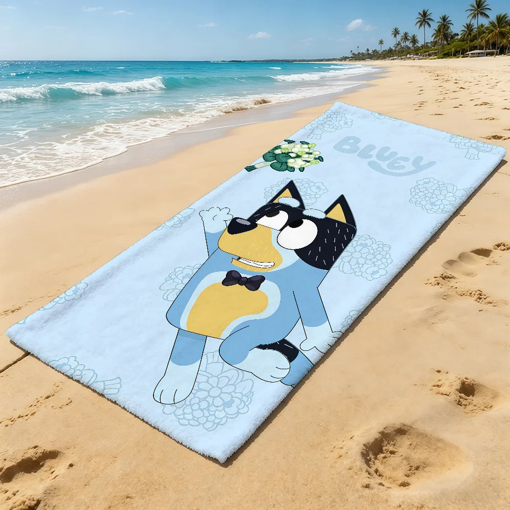Cartoon Cute B-Bluey-ES Handtuch für Outdoor-Camping, Strandtuch, super saugfähiges, schnell trocknendes Sommerhandtuch