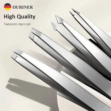 Ouriner Augenbrauenpinzetten-Set, 4-teilig, Edelstahl-Augenbrauenpinzette, professionelles Beauty-Tool-Set für das nach innen gerichtete Haarwachstum