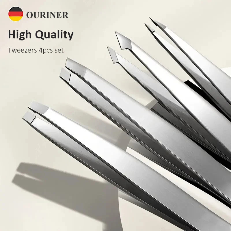 Ouriner Augenbrauenpinzetten-Set, 4-teilig, Edelstahl-Augenbrauenpinzette, professionelles Beauty-Tool-Set für das nach innen gerichtete Haarwachstum