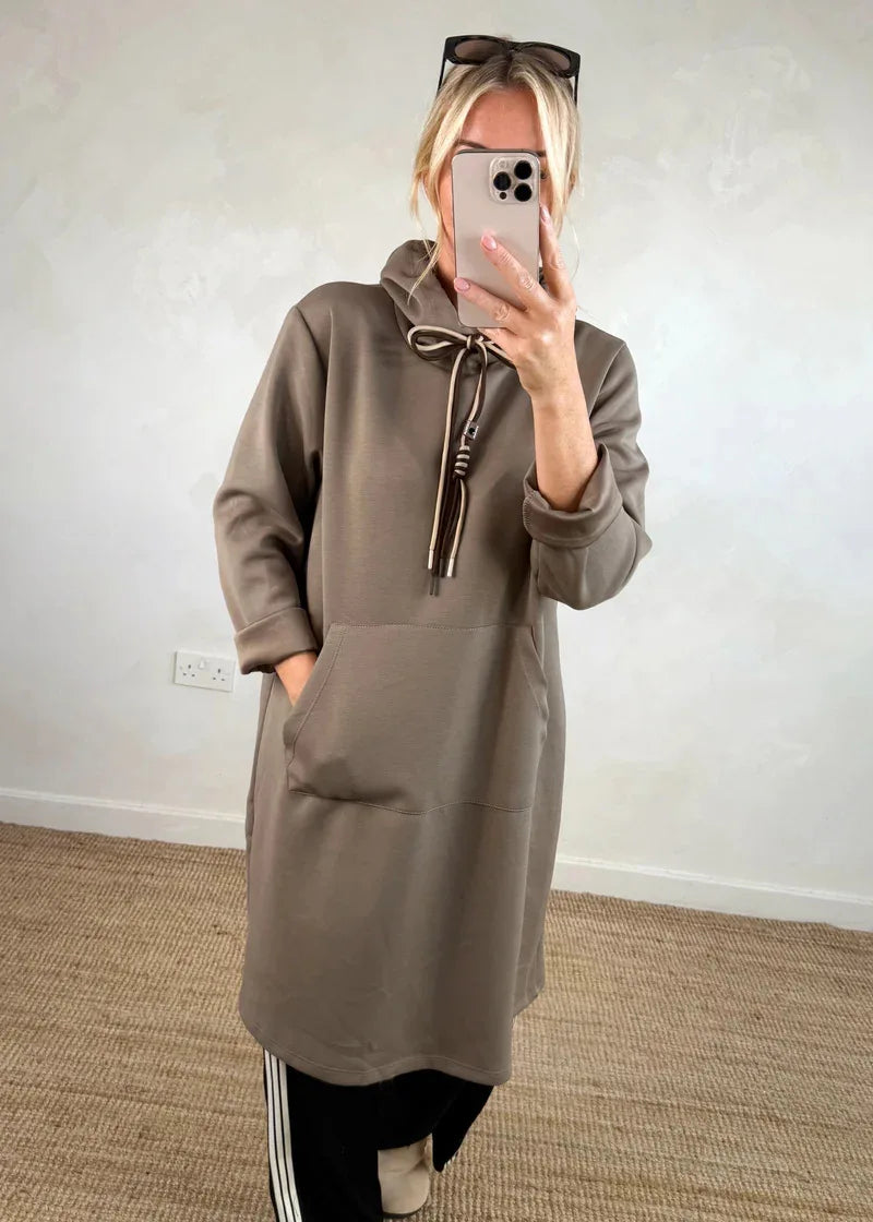 Kleider Damen Herbst Herbst Winter Mit Kapuze Sweatshirt Kleid Frauen Neue Tasche Büro Pendeln Alle-spiel Einfarbig Gestrickte Kleid