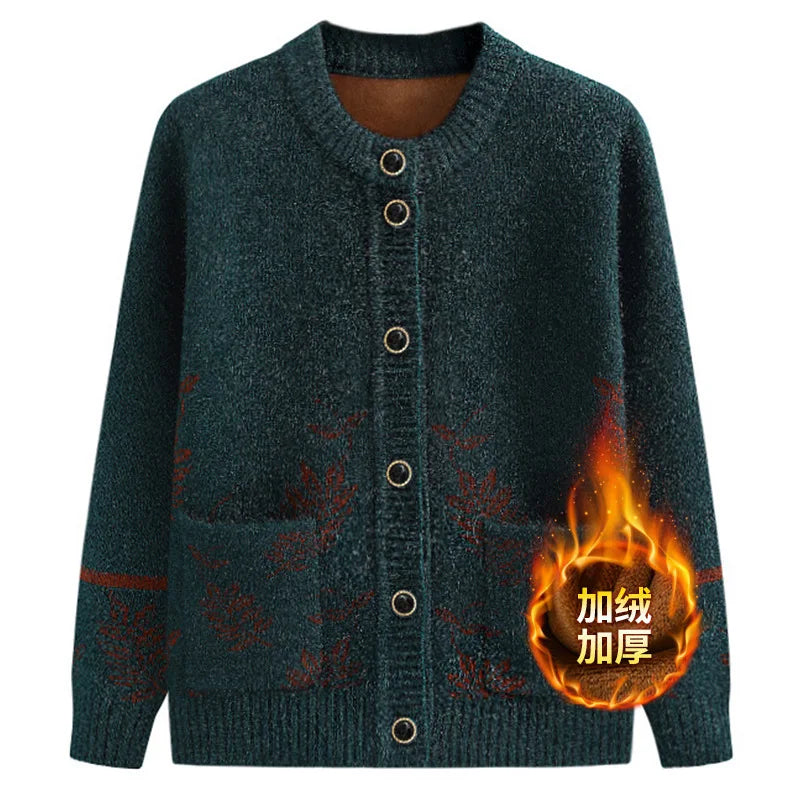 Neue Mittleren Alters Ältere frauen Pullover Frühling Herbst Strickjacke Samt Verdicken Mutter Gestrickte Top Oma Winter Warme Mantel