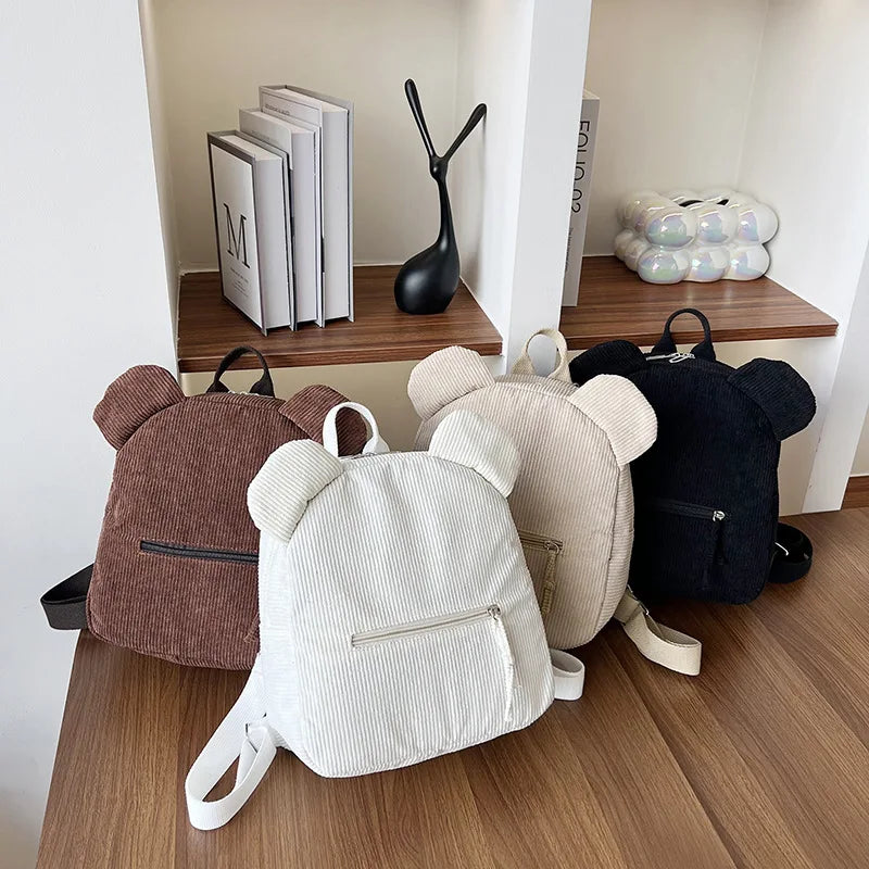 Niedlicher Fleece-Rucksack mit Bärenohren für Mädchen, 1 Stück warmer kleiner Tagesrucksack aus Lammwolle, lässiger Kinder-Schulranzen-Rucksack für Reisen, Einkaufen
