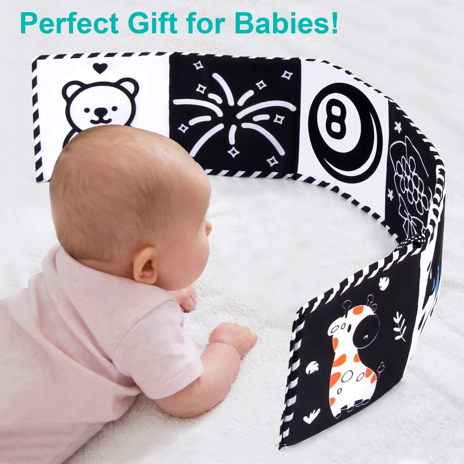 Baby Stoffbuch Hochkontrast-Babyspielzeug 0M+ Neugeborenen-Krippenspielzeug Schwarz-Weiß Tier-Sensorik-Stoffbücher Montessori-Spielzeug