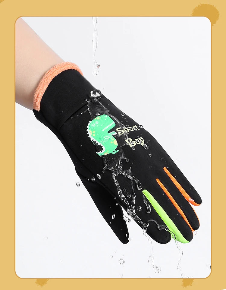 Kinder Warme Handschuhe Herbst Winter Cartoon Dinosaurier Jungen Mädchen Outdoor Radfahren Handschuhe für Kinder Winddichte Wasserabweisende Handschuhe