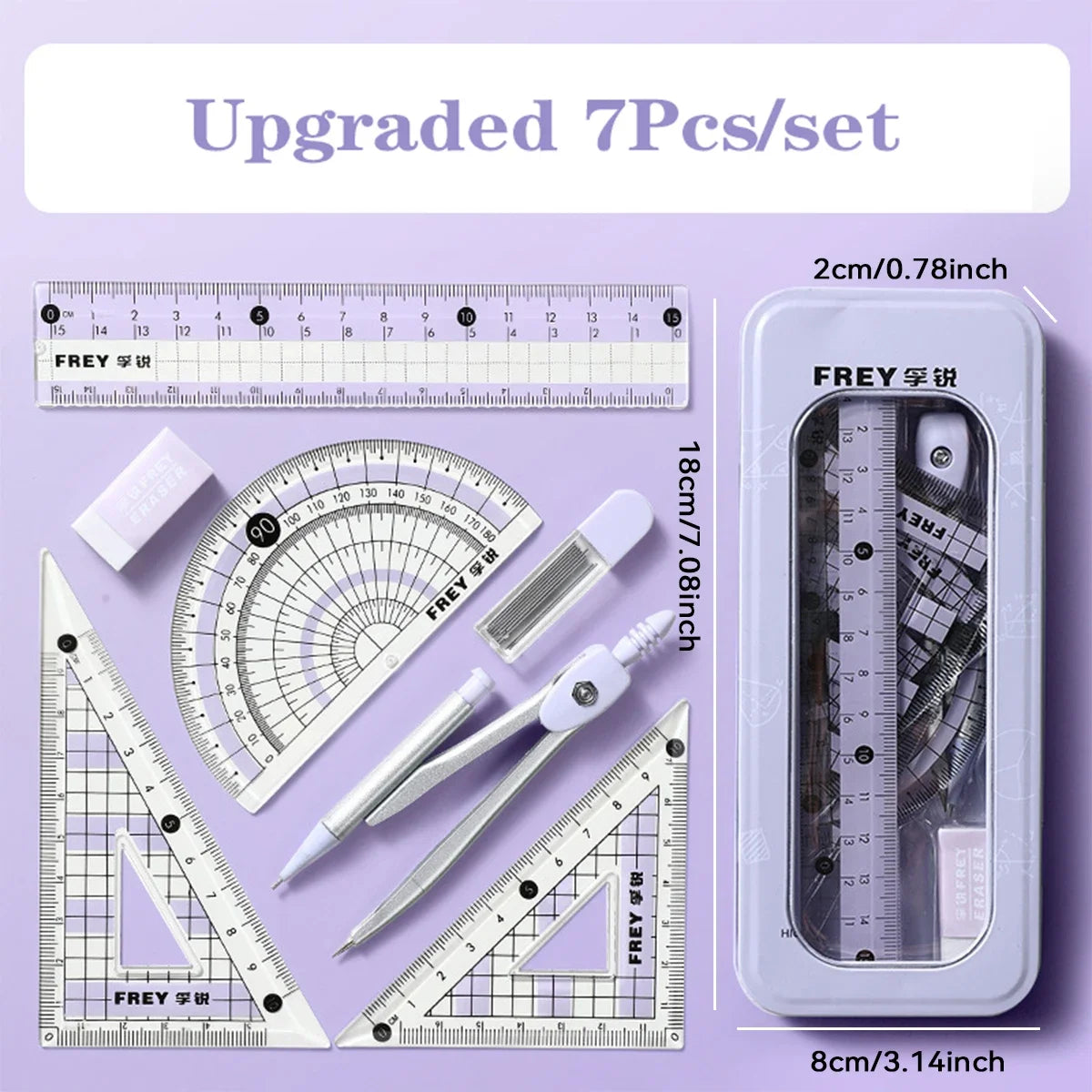 7-teiliges Kompass- und Lineal-Set, dreieckiges Lineal, Winkelmesser, Gummi, für Studenten, Prüfungen, spezifisches Lineal, Box-Set, Lineal-Set, Schule beginnt