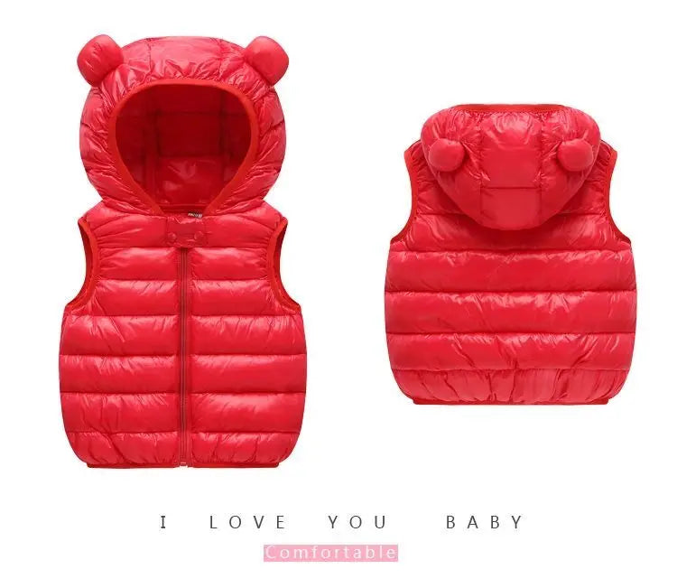 Neue Baby Jungen Mädchen Warme Daunenweste Herbst Winter Baumwolle Weste Mit Ohren Kinder Oberbekleidung Kinder Kleidung Kapuzenjacke Westen