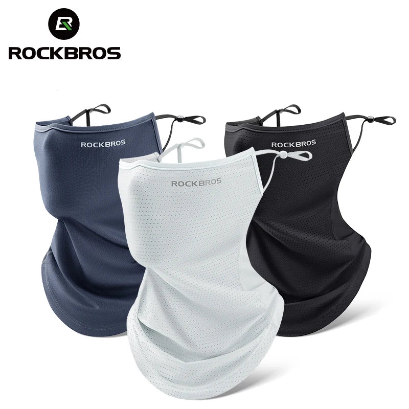 ROCKBROS Summer Ice Silk Cycling Face Mask Breathable Anti-UV Bicycle Face Neck Cover Bandana MTB Road Sport Hanging Ear Scarf