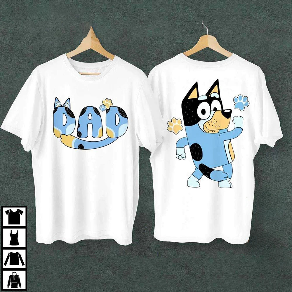 Bluey Day Kurzarm-T-Shirt, lockeres Sportshirt, Bluey Rundhals-Oberteil, bequemes Streetwear-Oberteil für Herren, passendes Familien-T-Shirt, Kleidung ﻿