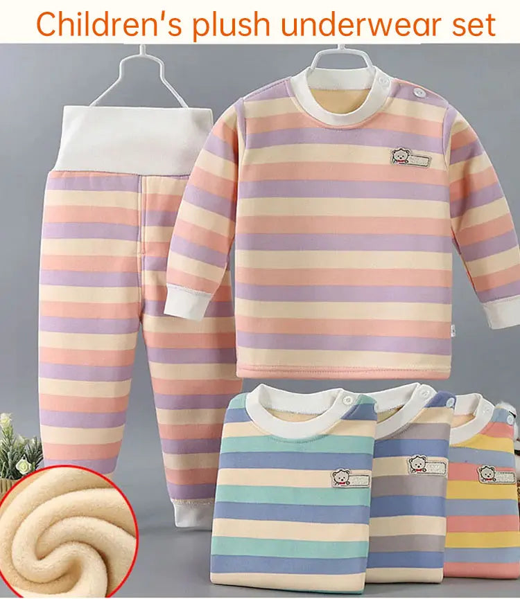 Verdicken Warme Plüsch Kinder Sets Kinder Kleidung Junge Mädchen Unterwäsche Anzüge Herbst Winter Kinder Kleidung