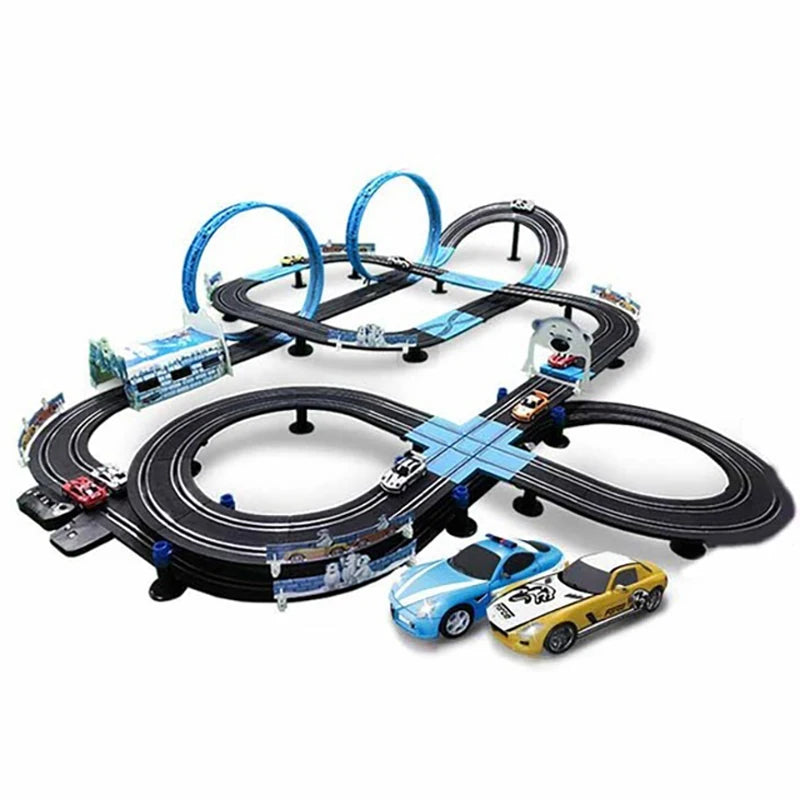 Sonic Storm Elektrische Eisenbahn Track Spielzeug Set Doppel Fernbedienung Auto Racing Track Autorama Schaltung Voiture Spielzeug Für Junge Kinder