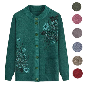 Neue Druck Mittleren Alters Mutter der Frühling Herbst Langarm Pullover Frauen Gestrickte Bodenbildung Shirt Wolle Winter Oma Strickjacke