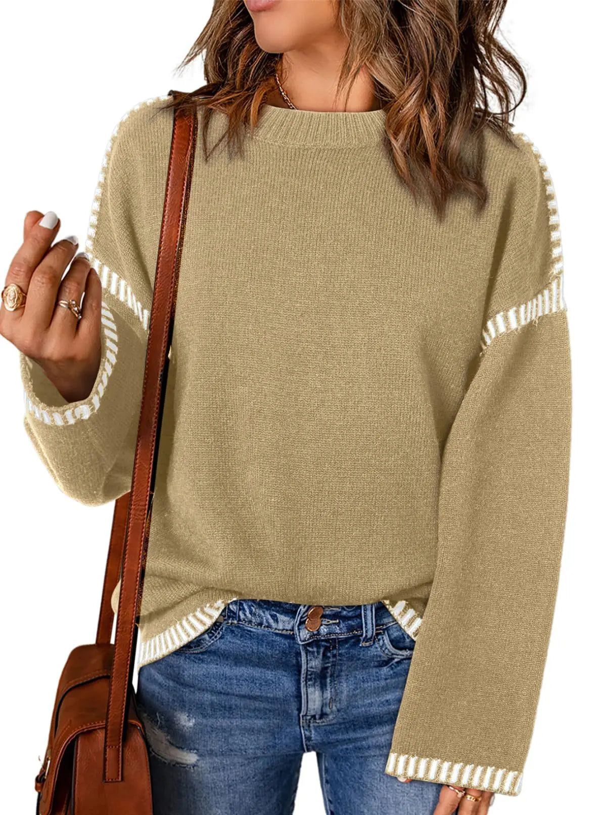 Strickwaren Damen Kleidung Sueter Roupas Femininas Damen Winter Strickpullover Rundhalsausschnitt Lose Lange Ärmel Herbst Mode 2025