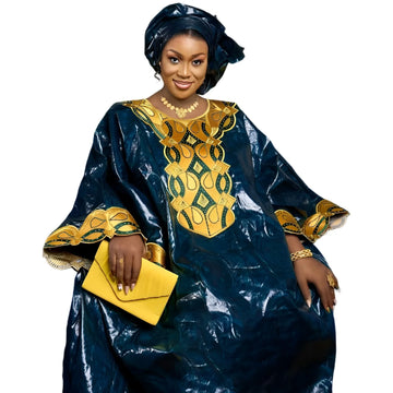 Afrikanische Kleider für Frauen, Bazin Riche, Stickerei-Design, langes Kleid