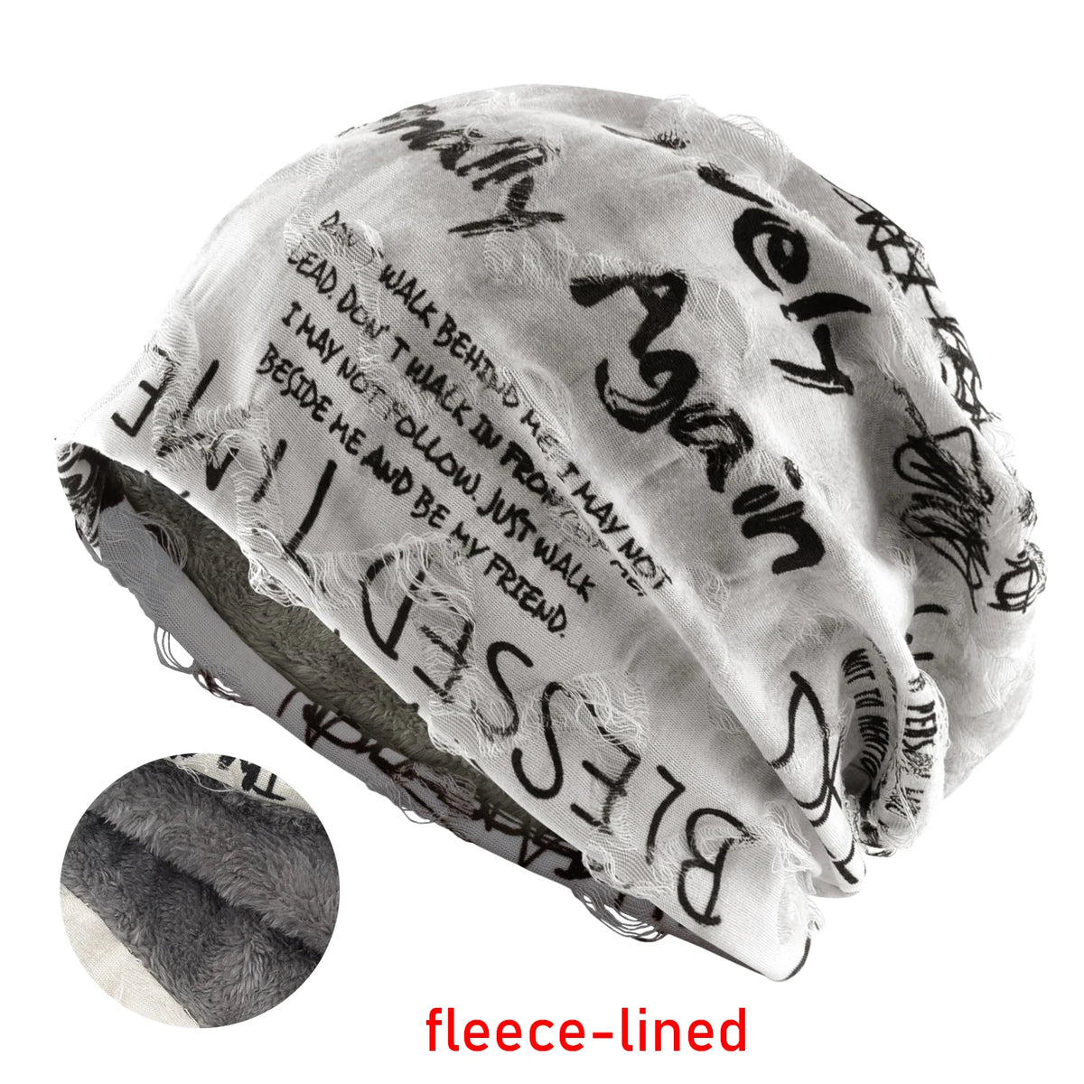 Beanie-Mütze mit Buchstaben-Aufdruck für Damen und Herren, Vintage-Design im Distressed-Look  Wasteland Style Frühling Sommer Warmer, mit Fleece gefütterter Winter