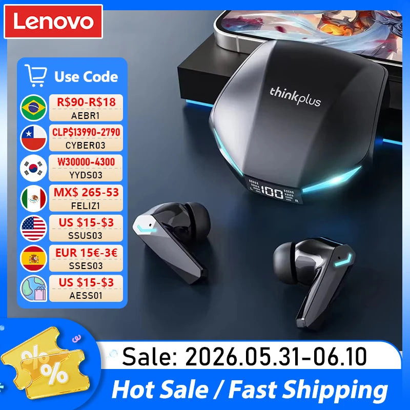 Neue Lenovo XT53 Wireless Upgrade Bluetooth 5.4 Kopfhörer LED Digital Display Wasserdichte Kopfhörer Gaming Ohrhörer mit geringer Latenz