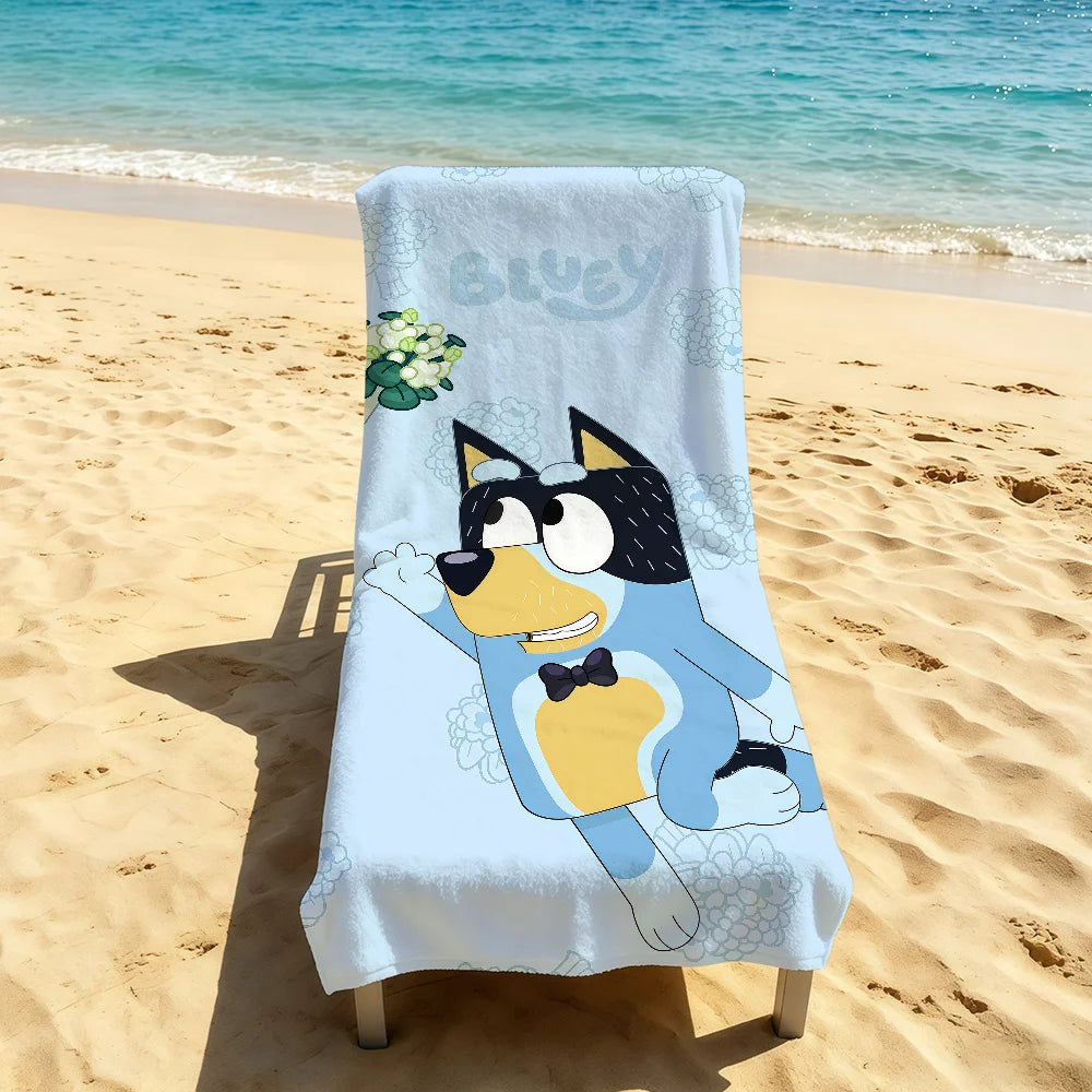 Cartoon Cute B-Bluey-ES Handtuch für Outdoor-Camping, Strandtuch, super saugfähiges, schnell trocknendes Sommerhandtuch