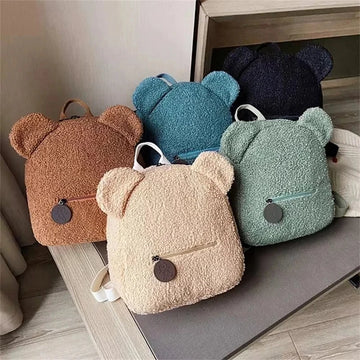 1 Stück Niedlicher Bärenohren-Fleece-Rucksack für Kinder Mädchen Lässiger Warmer Lammwoll-Tagesrucksack Schultasche Rucksack für Reisen und Einkaufen