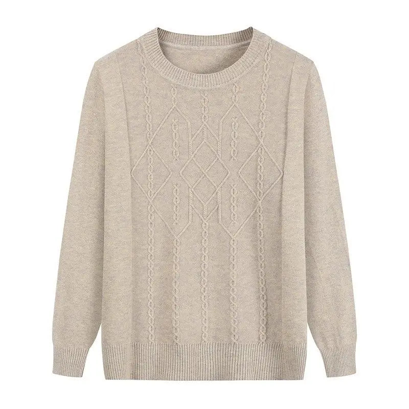 Rundhalspullover mit Zopfmuster für Frauen mittleren Alters und Senioren, für Mutter und Großmutter, Frühling, Herbst, Winter, Lässiger Basis-Pullover