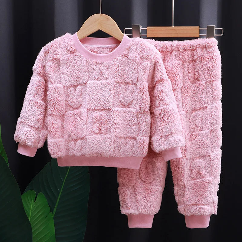 Herbst Winter flansch Nachtwäsche Mädchen Jungen Langarm Hause Kleidung Baby Kind Schlaf Kostüm Tops + Hosen Anzüge 0-5Y