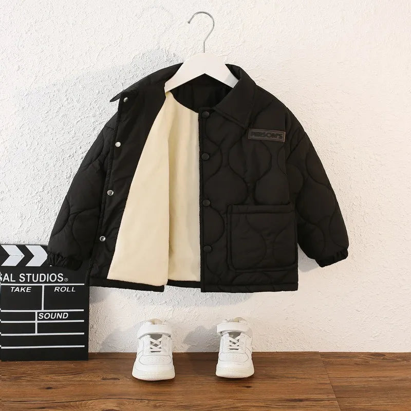 Herbst Kinder Baumwolle Jacke Winter Jungen Einfarbig Dicke Plus Samt Warme Mantel Für 3-10 Jahre Teen Kinder oberbekleidung Kleidung ﻿
