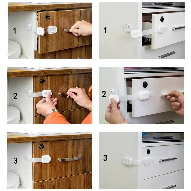 Baby Safety Lock, Drawer Child Proof Latch, Cabinet Locks, Self-Adhesive Cabinet, Drawer and Door Straps, Baby Proof Straps