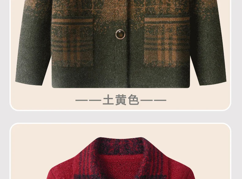 Strickjacke für Ältere Frauen mit Umlegekragen, Karomuster, Dick, Warm, mit Knöpfen, Wintermantel für Mütter und Großmütter