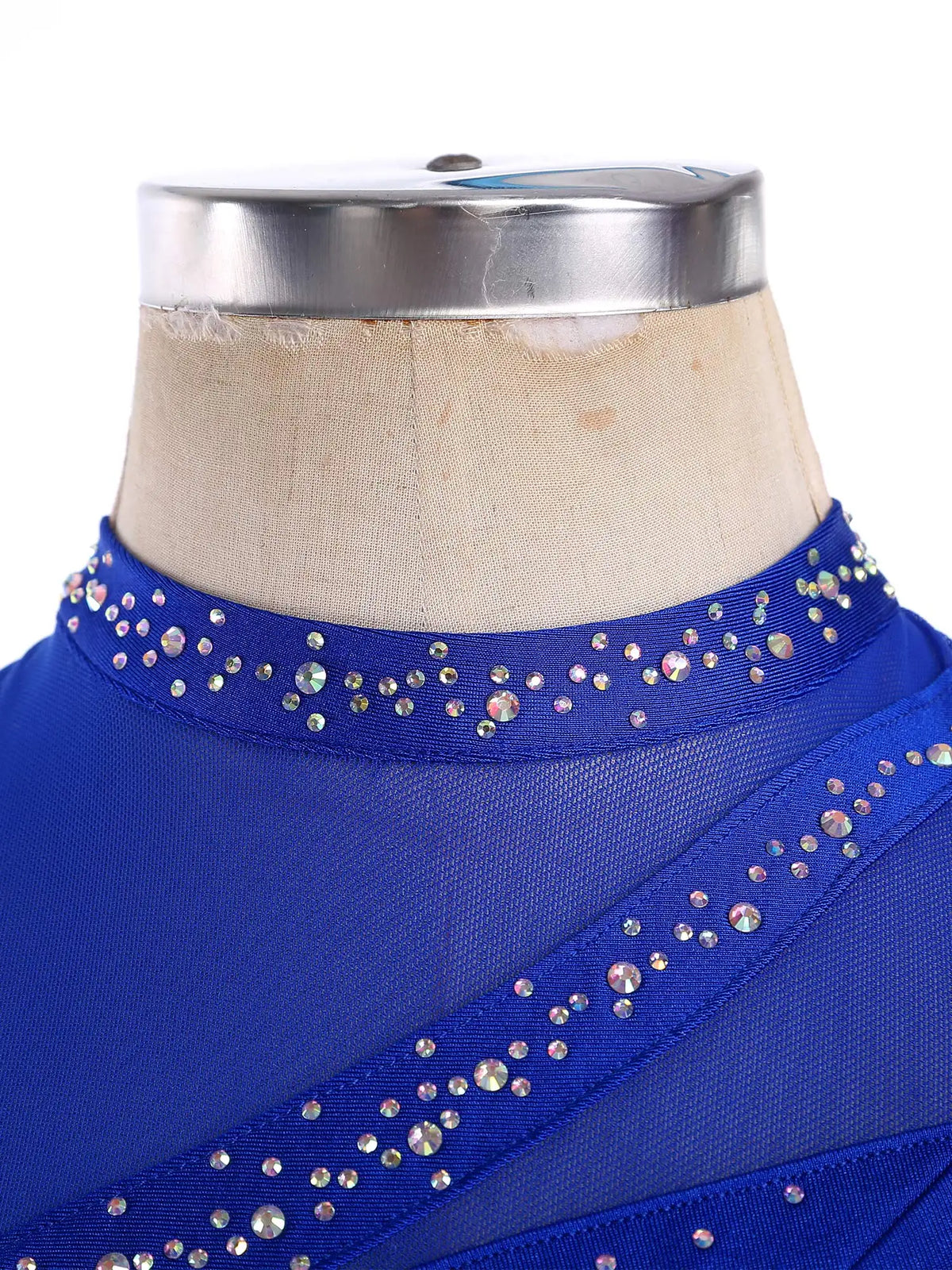 Damen-Ballettkleid mit Rüschen, lyrisches Tanzkleid, runder Kragen, ärmellos, Strass, rückenfrei, für Bühnenauftritte, Wettbewerb