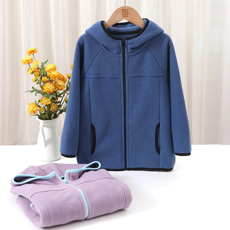 Kinder-Fleecejacke, Herbst und Winter, lässig, warm, für Teenager, Jungen und Mädchen, mit Kapuze, Oberbekleidung, antistatisch, winddicht, gemütlich, Kinderoberteile