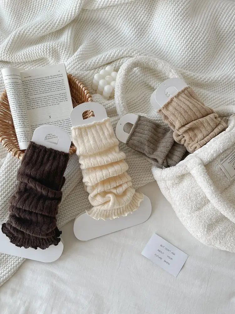 Herbst Winter Damen Beinwärmer Schwarz Weiß Gestrickte Fußabdeckung Lange Socken JK Japanische Mode Lolita Süße Mädchen Beinwärmer Neu
