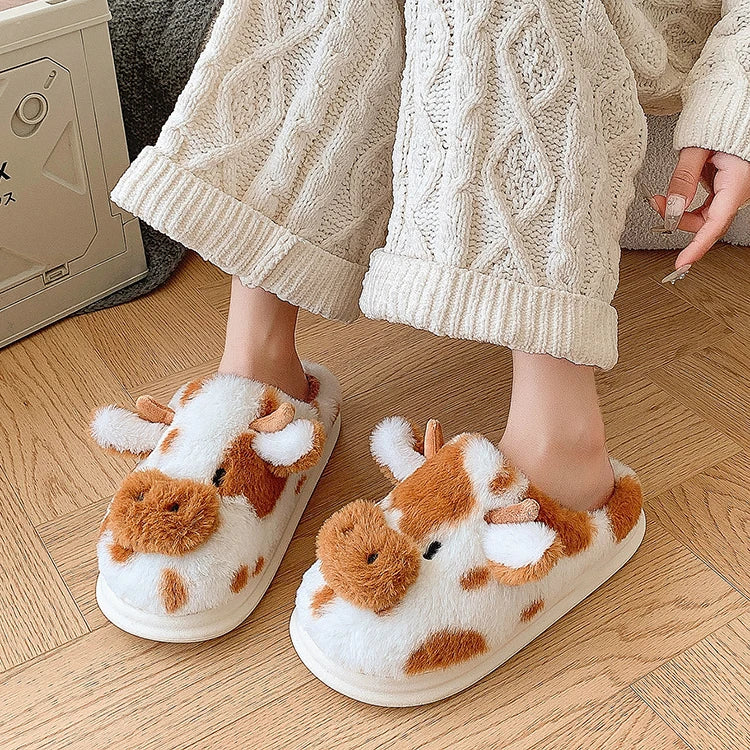 Cute Cow Plush Slippers