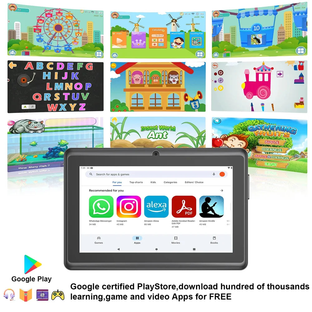 2025 Neues 5G WIFI 7-Zoll-Kindertablett 4 GB + 64 GB ROM Zeichnen und Lernen Tragbares Mini-Tablet Quad Core Dual-Kameras 4000 mAh