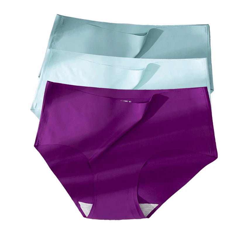 3Pcs Plus Größe Unterwäsche frauen Höschen Eis Seide Einfarbig Damen Nahtlose Unterhose Mädchen Briefs Atem Sexy Dessous weibliche