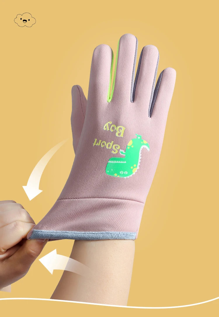 Kinder Warme Handschuhe Herbst Winter Cartoon Dinosaurier Jungen Mädchen Outdoor Radfahren Handschuhe für Kinder Winddichte Wasserabweisende Handschuhe