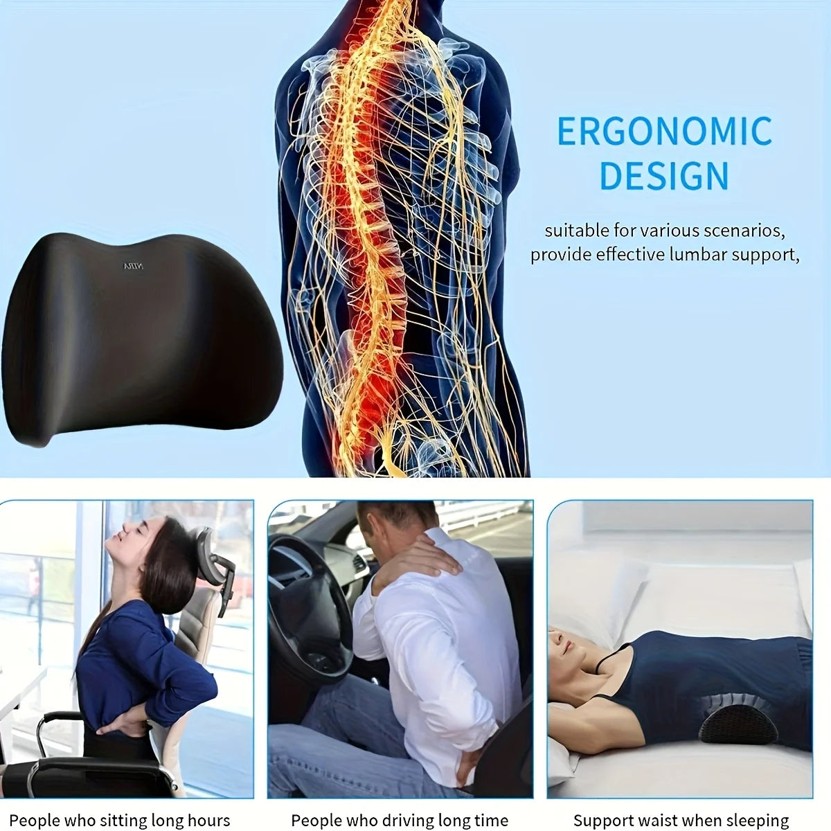 Büro-Lendenwirbelstützkissen, Schlaf-Lendenkissen, Büromöbel-Kissen, ergonomische, weiche, bequeme Memory-Baumwolle