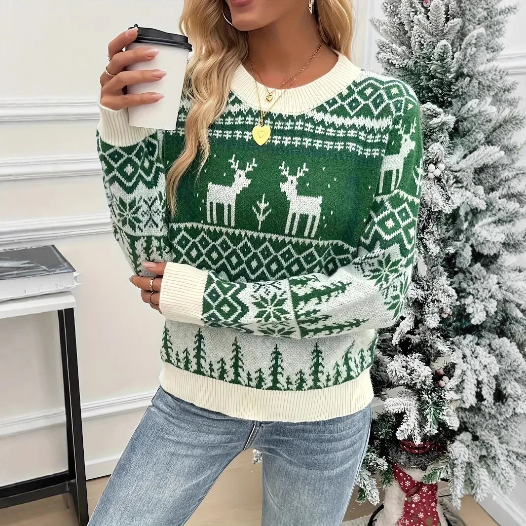 Weihnachten frauen Pullover Langarm Rundhals Elch Druck Festliche Vielseitige Pullover Sueter Frauen Winter Herbst Pullover Damen