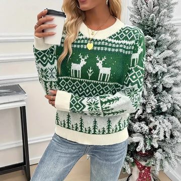 Weihnachten frauen Pullover Langarm Rundhals Elch Druck Festliche Vielseitige Pullover Sueter Frauen Winter Herbst Pullover Damen