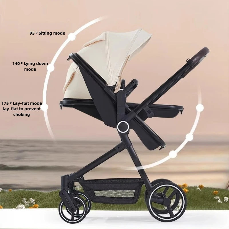 Integrierter Hochansicht-Kinderwagen für zwei Babys, kann sitzen oder liegen, ultraleichter, tragbarer, faltbarer Outdoor-Reisewagen