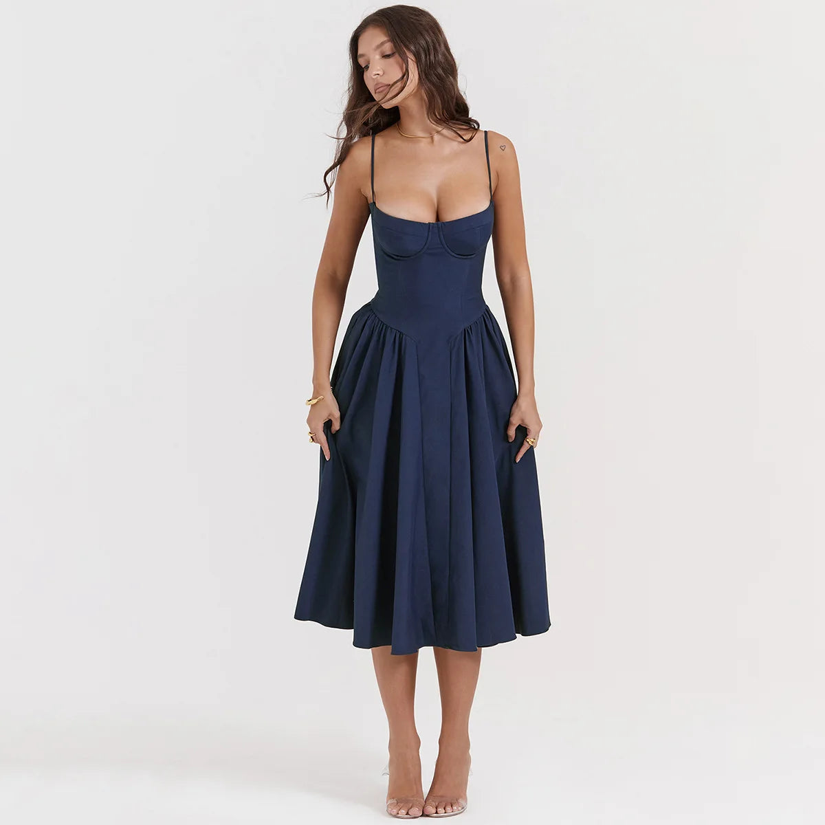Sommer Frauen elegante ärmellose rücken freie Falten kleider Dame sexy feste Schlinge Midi-Kleid 2024 weibliche Party Abend A-Linie Roben