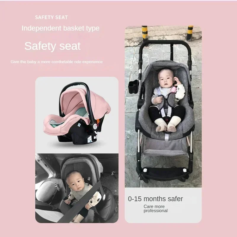 3-in-1-Kinderwagen, klappbar, beidseitig nutzbar, für alle Jahreszeiten, Kinderwagen, Babykutsche, hohe Sitzposition, für Neugeborene, Reisen