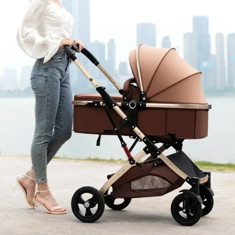 3-in-1-Zwillings-Kinderwagen mit Autositz, tragbarer faltbarer Kinderwagen mit hoher Sicht, Kinderwagen für Neugeborene, kann sitzen und liegen