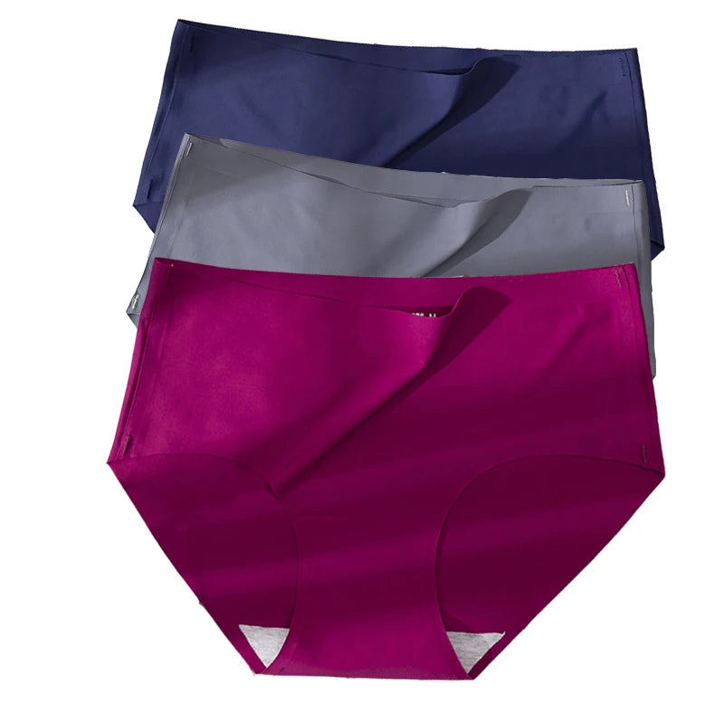 3Pcs Plus Größe Unterwäsche frauen Höschen Eis Seide Einfarbig Damen Nahtlose Unterhose Mädchen Briefs Atem Sexy Dessous weibliche