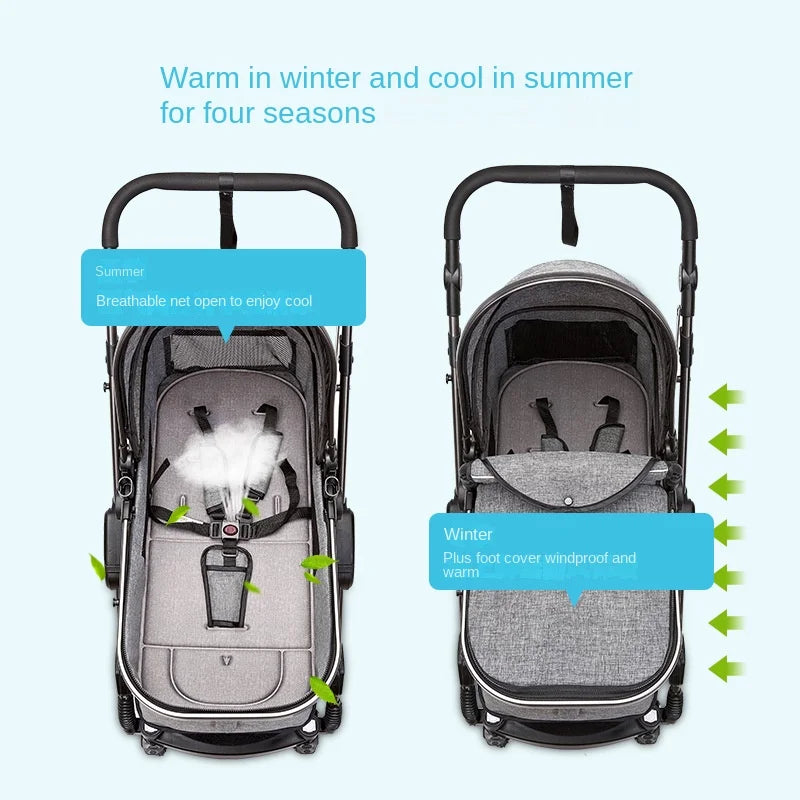 Kinderwagen 3-in-1 Klappbarer Zweiseitiger Kinderwagen für Alle Jahreszeiten Hochwertiger Neugeborenen-Reisekinderwagen